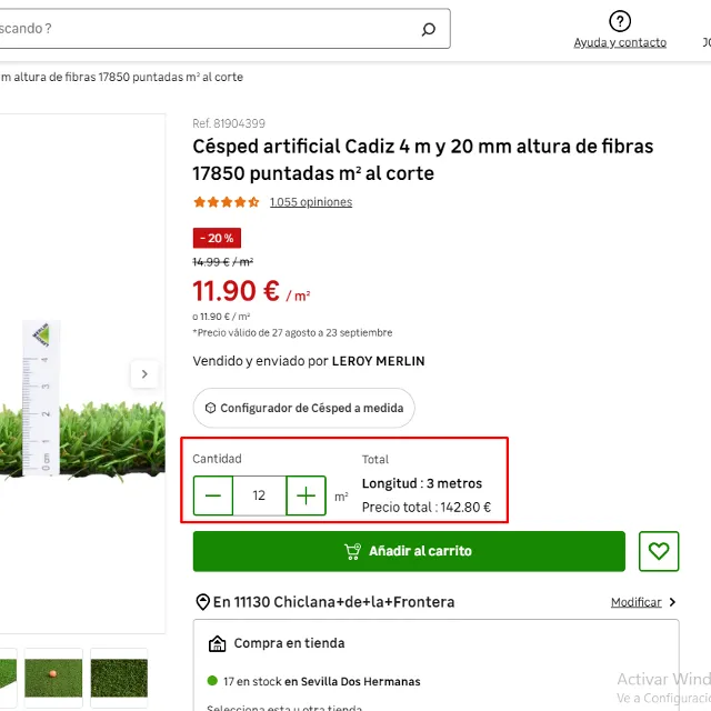 Compra de césped artificial al corte