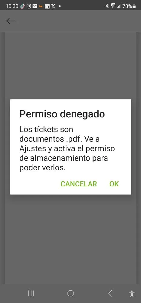 app Android no deja ver los tickts