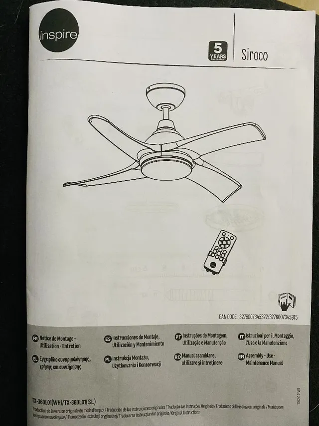 Recambio ventilador techo inspire sirocco