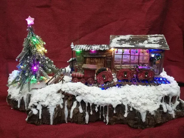 DIY: Estación de tren en navidad sobre tronco de corcho