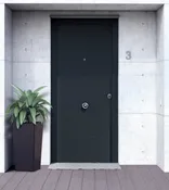 Puerta de entrada metálica saga fresada gris izquierda de 90x210 cm