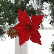 Adorno clip poinsettia rojo navidad 18 cm