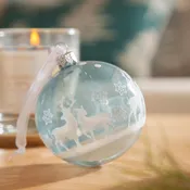 Bola de navidad de cristal transparente azul con reno de 8 cm