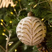Bola de navidad de cristal blanco y dorado de 8 cm