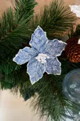 Figura navideña de flor azul de poliéster 13x3 cm