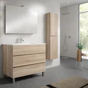 Mueble de baño con lavabo y espejo zoe roble claro 101 cm