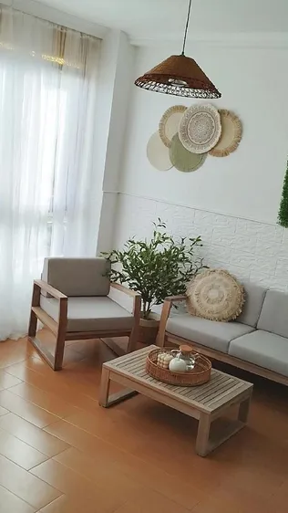 Set de jardín de sofás y mesas bajas Solaris de madera para 4 personas