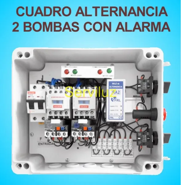 Cuadro de Alternancia para 2 bombas Monofasico 230V y 1.5 HP con Alarma