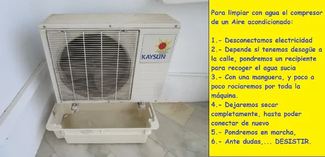 Mantenimiento de aire acondicionado: limpieza de compresor con agua