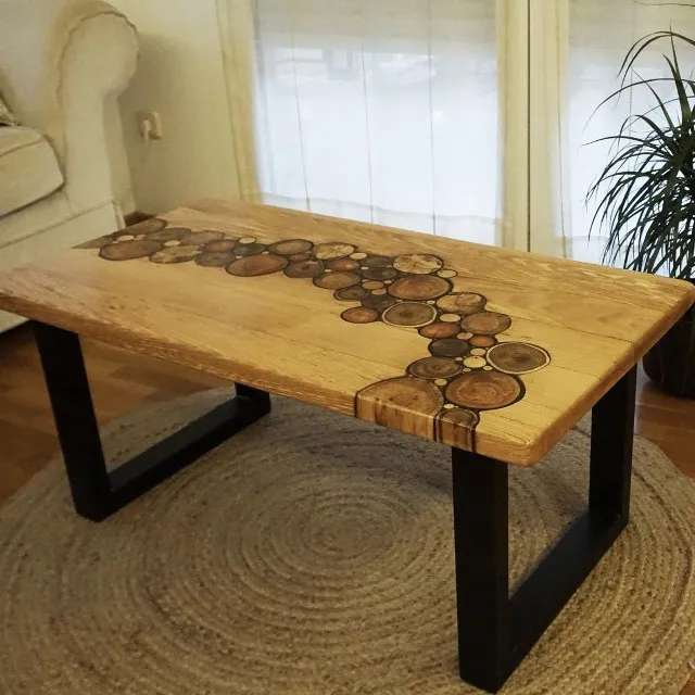 DIY: Mesa de centro restaurada con rodajas de madera