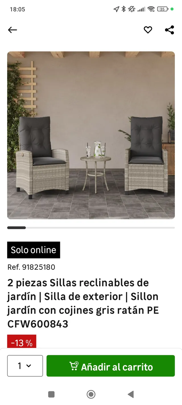 Información sobre silla reclinable