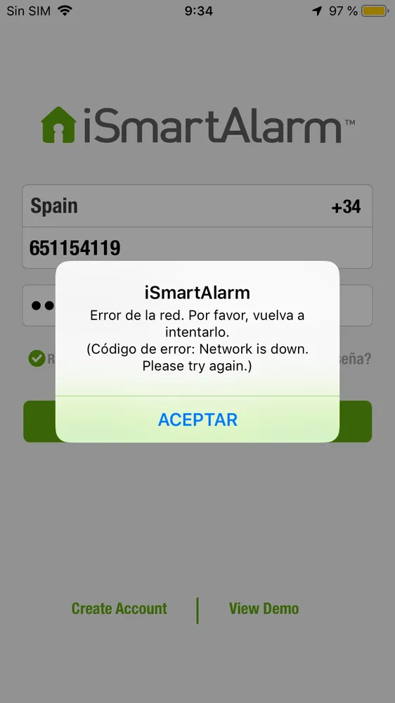 Error app iOS ismart alarm