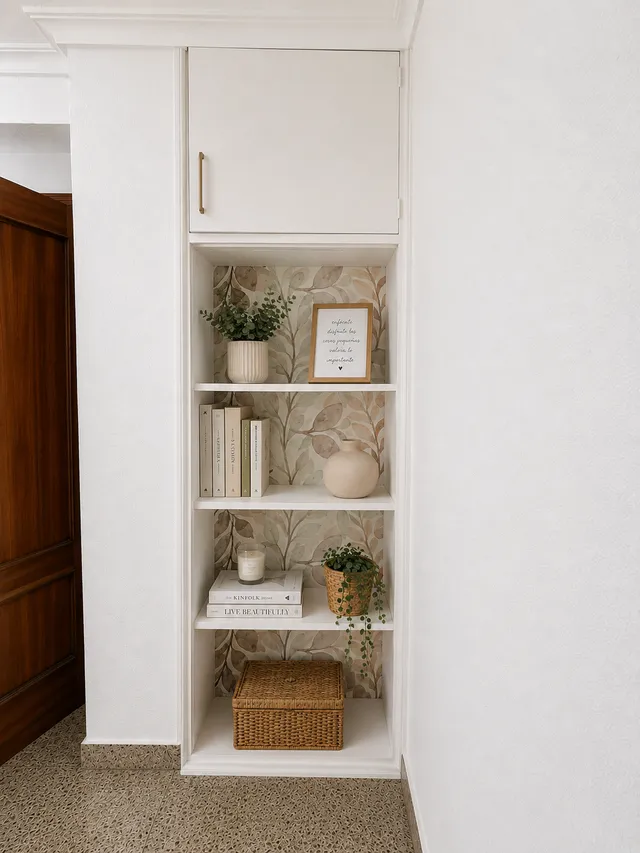 Transformación de un armario empotrado en estantería decorativa
