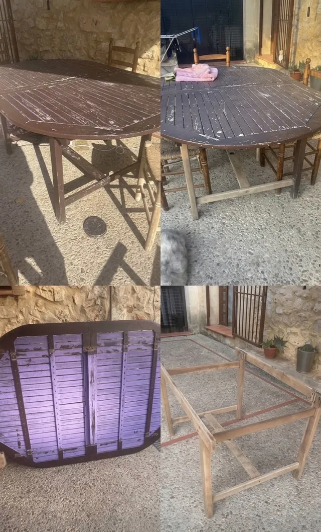 Cómo restaurar una mesa de teka de terraza con lasur y vinilo adhesivo