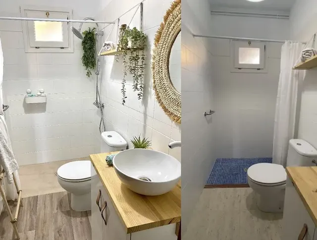 Reforma sin obras de baño pequeño exterior para el disfrute del verano