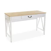 Versa christoph mesa escritorio para el ordenador, mesa para la habitación o estudio. mesa gaming, con cajón, madera y metal, blanco, 76x45x120cm